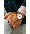 Сребрист мъжки часовник с кожена каишка в тъмнокафяво Ony-1 снимка