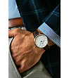 Сребрист мъжки часовник с кожена каишка в кафяв нюанс Gino-1 снимка