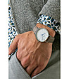 Сребрист мъжки часовник с кожена каишка в сив нюанс Robert-1 снимка