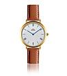 Златист мъжки часовник с кожена каишка в цвят коняк Delan-0 снимка