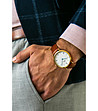 Златист мъжки часовник с кожена каишка в цвят коняк Delan-1 снимка