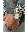 Златист мъжки часовник с кожена каишка в тъмносин нюанс Bernard-1 снимка