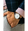 Сребрист мъжки часовник с кожена каишка в цвят марсала Lark-1 снимка