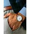 Сребрист мъжки часовник с кожена каишка в цвят коняк Julian-1 снимка