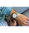 Сребрист мъжки часовник с кожена каишка в зелен нюанс Bradley-1 снимка