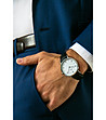 Сребрист мъжки часовник с кожена каишка в черно Charles-1 снимка