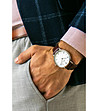 Сребрист мъжки часовник с кожена каишка в кафяво Leon-1 снимка