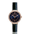 Дамски часовник в розовозлатисто с черна каишка от естествена кожа Nadine-0 снимка