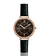 Дамски часовник в розовозлатисто с кожена каишка в черно Ksenia-0 снимка