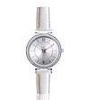 Дамски часовник в сребристо с кожена каишка в бяло Rachela-0 снимка
