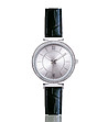 Дамски часовник в сребристо с кожена каишка в черно Ledora-0 снимка