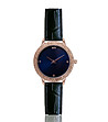 Дамски часовник в розовозлатисто с кожена каишка в черно Radinora-0 снимка