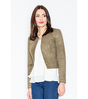 Дамско късо сако в цвят маслина Alesandra снимка