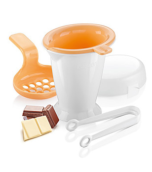 Съд за разтапяне на шоколад в бяло и оранжево снимка