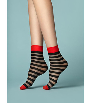 Къси дамски чорапи на райе в бежово, черно и червено Mezzo 40 DEN снимка