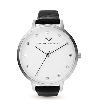 Дамски часовник в сребристо с черна каишка Lana снимка