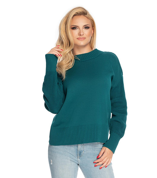 Плетен дамски пуловер в тъмнозелено Inna снимка