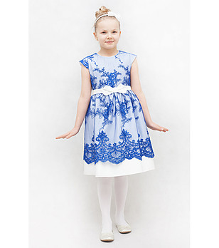 Детска рокля в цвят крем и син тюл Flora  снимка