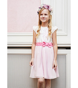 Детска рокля в цвят екрю и розово Ingrid  снимка