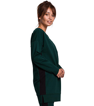 Тъмнозелена дълга дамска блуза от памук Kristin снимка