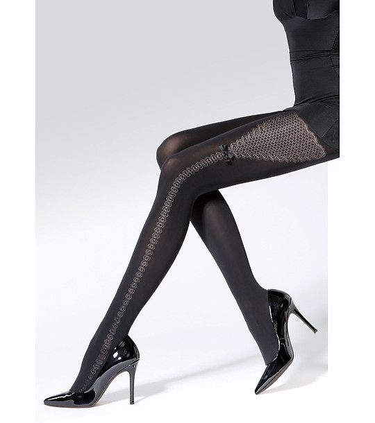 Черен чорапогащник със сатенена панделка Ange 50 DEN снимка