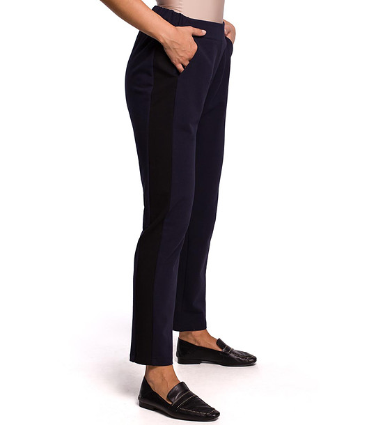 Тъмносин памучен дамски панталон с черни кантове Jelly снимка