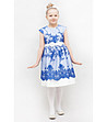 Детска рокля в цвят крем и син тюл Flora -0 снимка