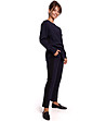 Тъмносин памучен дамски панталон с черни кантове Jelly-2 снимка