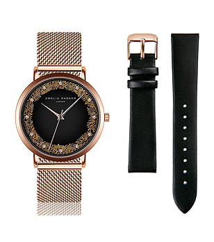 Дамски часовник в златисто и черно с допълнителна каишка  Jaya снимка