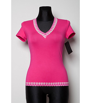Розова дамска блуза с декоративни кантове снимка