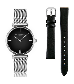 Дамски часовник в сребристо и черно с допълнителна каишка Viliana снимка