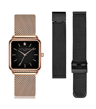 Дамски часовник в розовозлатисто и черно с допълнителна верижка Muria снимка