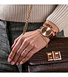 Златист дамски часовник с верижка и кафява каишка Lexa-2 снимка