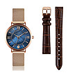 Златист дамски часовник със син циферблат и допълнителна каишка Limara-0 снимка
