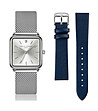Сребрист дамски часовник с допълнителна синя каишка Emelia-0 снимка