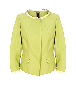 Дамско сако в зелен нюанс с контрастни кантове снимка