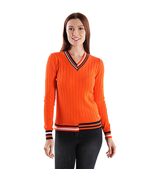 Памучен оранжев дамски пуловер Cassi снимка