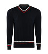 Тъмносин мъжки памучен пуловер с контрастни кантове Eddy-0 снимка