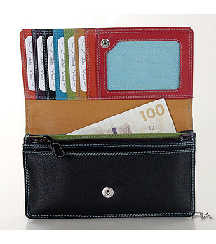 Черен портфейл с многоцветна вътрешна част снимка