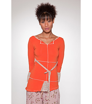 Оранжева дамска памучна блуза Boni снимка