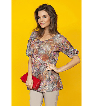 Дамска блуза в зелени и кафяви нюанси снимка