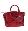 Червена кожена дамска чанта с флорални мотиви Sandy-1 снимка