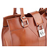 Кафява кожена дамска чанта с метална закопчалка-2 снимка