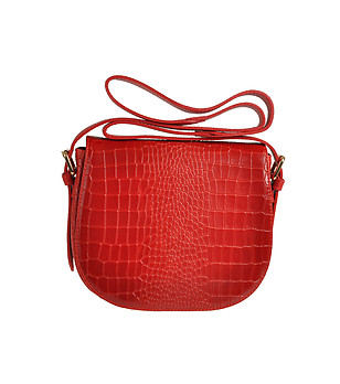 Червена релефна кожена чанта за рамо снимка