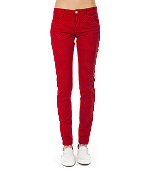 Памучен дамски червен панталон с принт Pollone снимка
