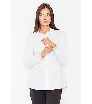 Бяла дамска риза с детайли на червено райе Gloria снимка