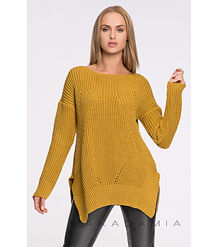 Дамски пуловер в цвят горчица Emilia снимка