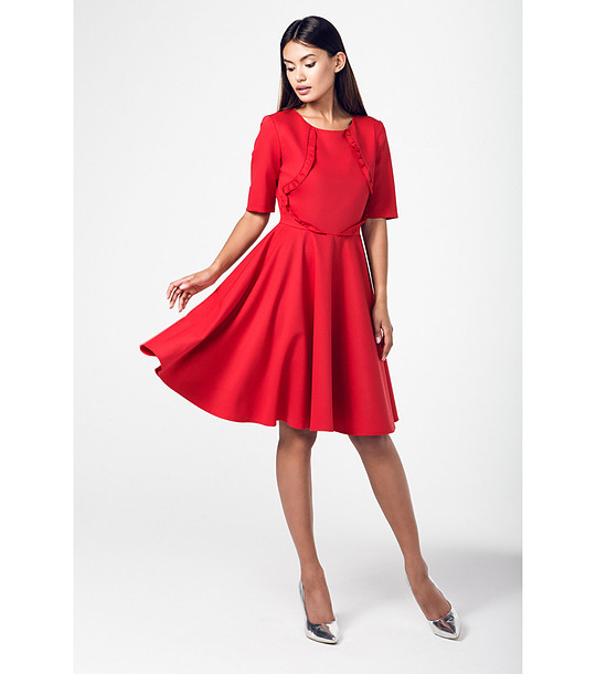 Червена клоширана рокля с къдрички Agia снимка