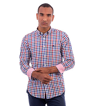 Памучна мъжка риза на каре в синьо, бяло и червено Moriz снимка