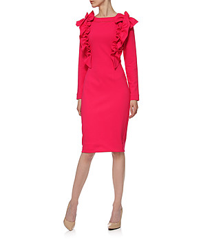 Розова вталена рокля с къдрички Timea снимка